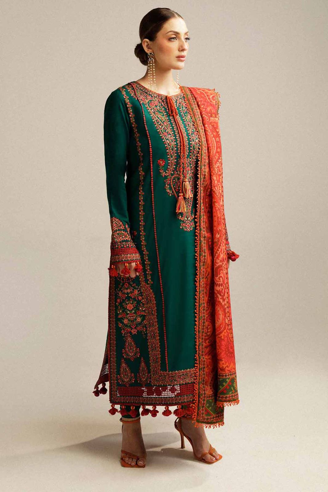Hussain rehar - Embroidered & Printed Dupatta 3pc Lawn Dress