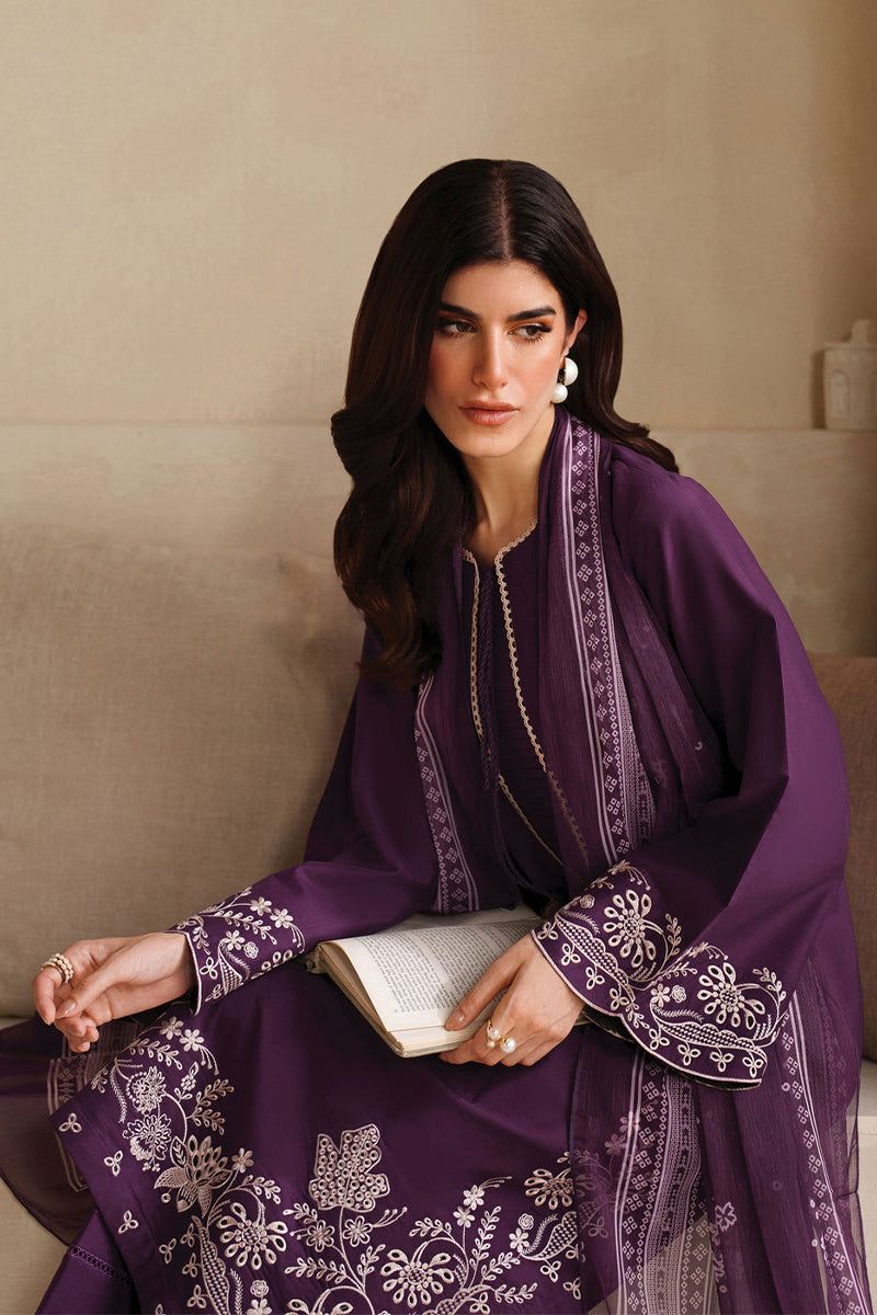 Garnet-  Embroidered & Printed Dupatta 3pc Lawn Dress