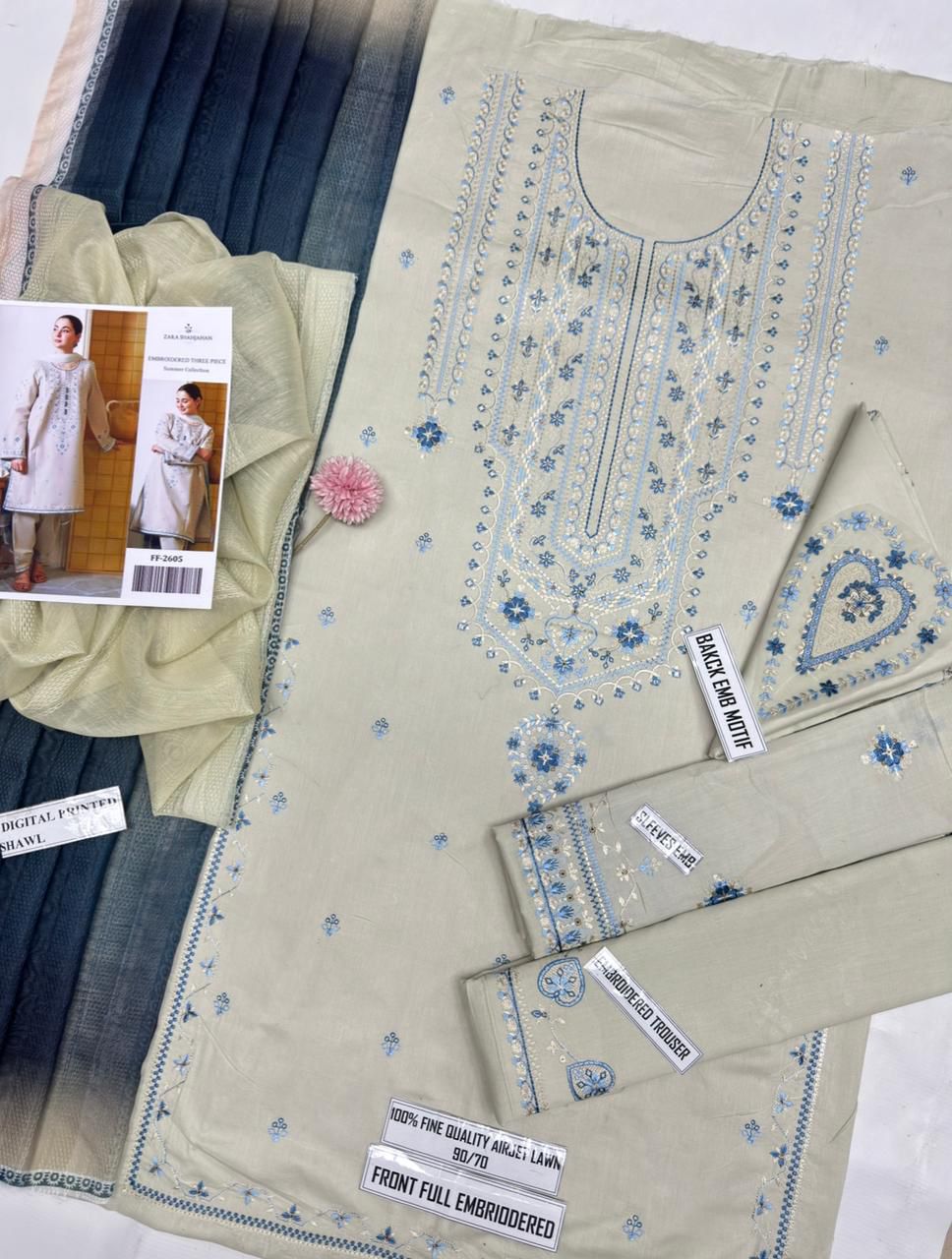 ZARA SHAHJAHAN - Embroidered & Printed Dupatta 3pc Lawn Dress