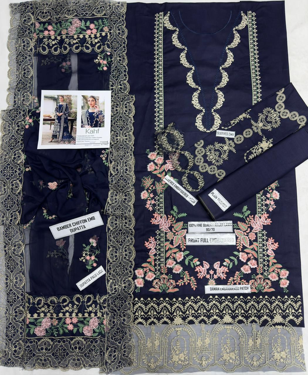 KAHF -  Embroidered & Embroidered Dupatta 3pc Lawn Dress