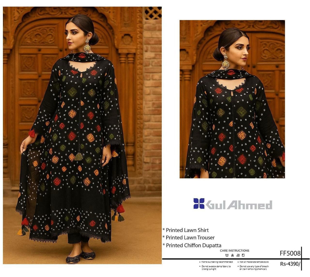 GUL AHMED - Printed Shirt & Chiffon Dupatta 3Pc Lawn Dress