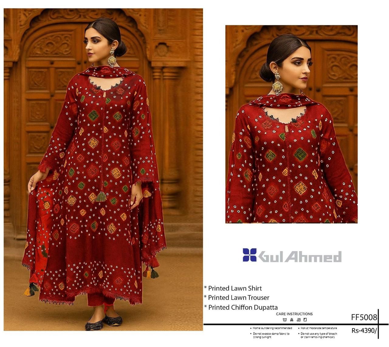 GUL AHMED - Printed Shirt & Chiffon Dupatta 3Pc Lawn Dress