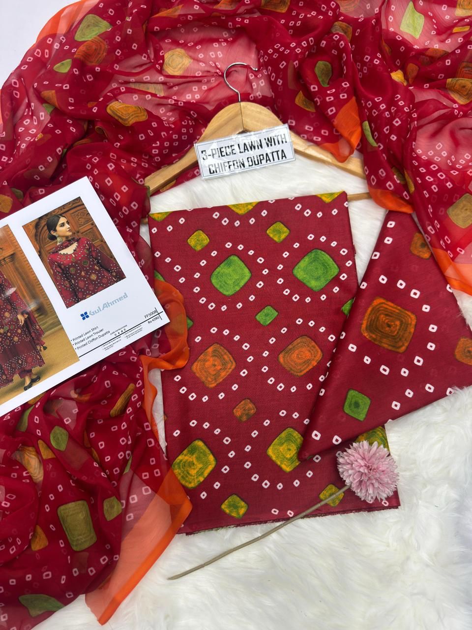 GUL AHMED - Printed Shirt & Chiffon Dupatta 3Pc Lawn Dress