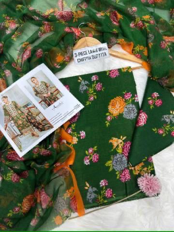ANEELA's - Printed Shirt & Chiffon Dupatta 3Pc Lawn Dress