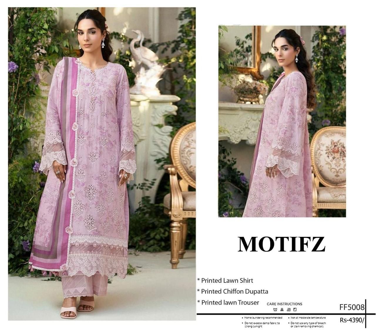 MOTIFz - Printed Shirt & Chiffon Dupatta 3Pc Lawn Dress