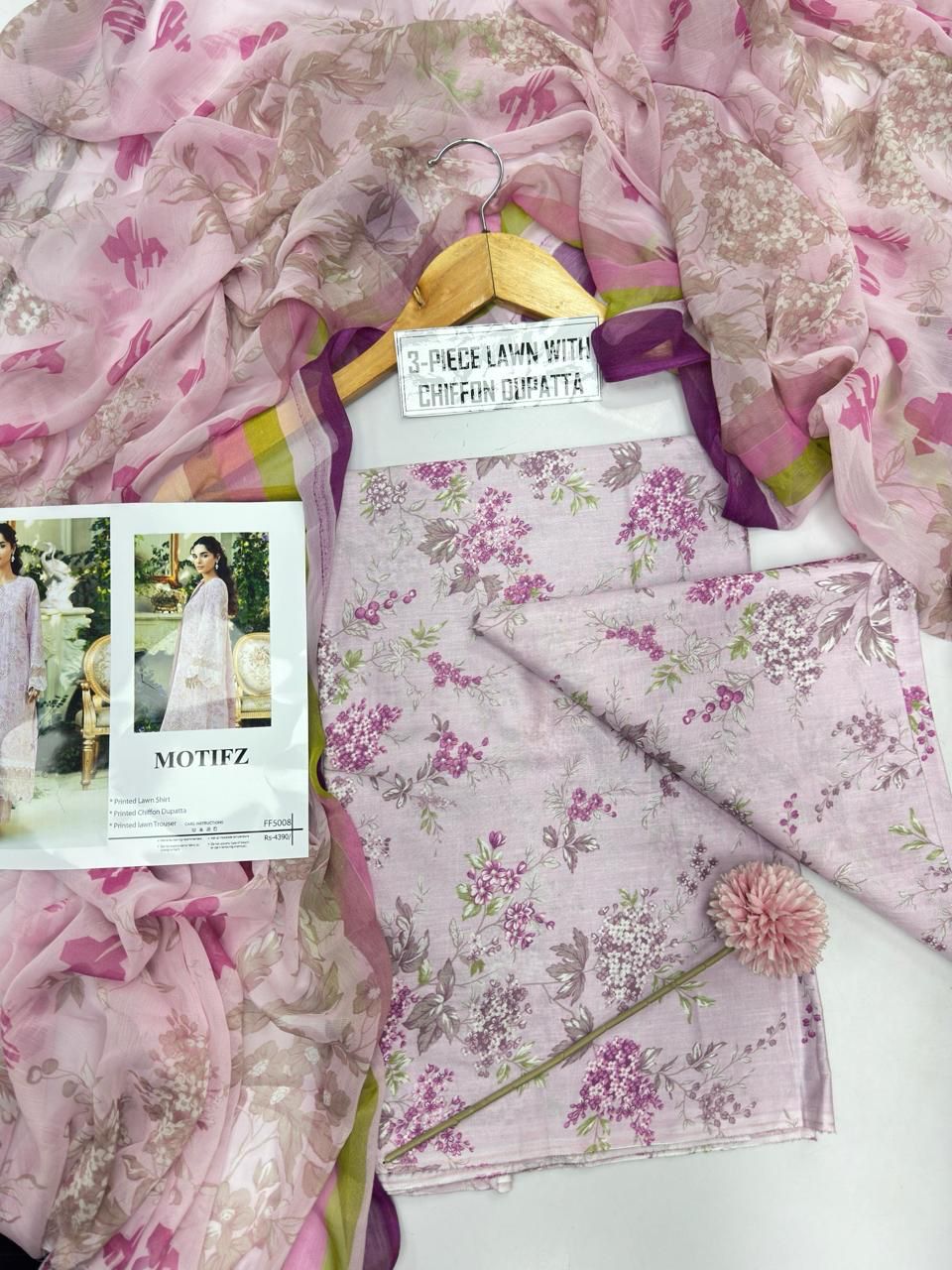 MOTIFz - Printed Shirt & Chiffon Dupatta 3Pc Lawn Dress