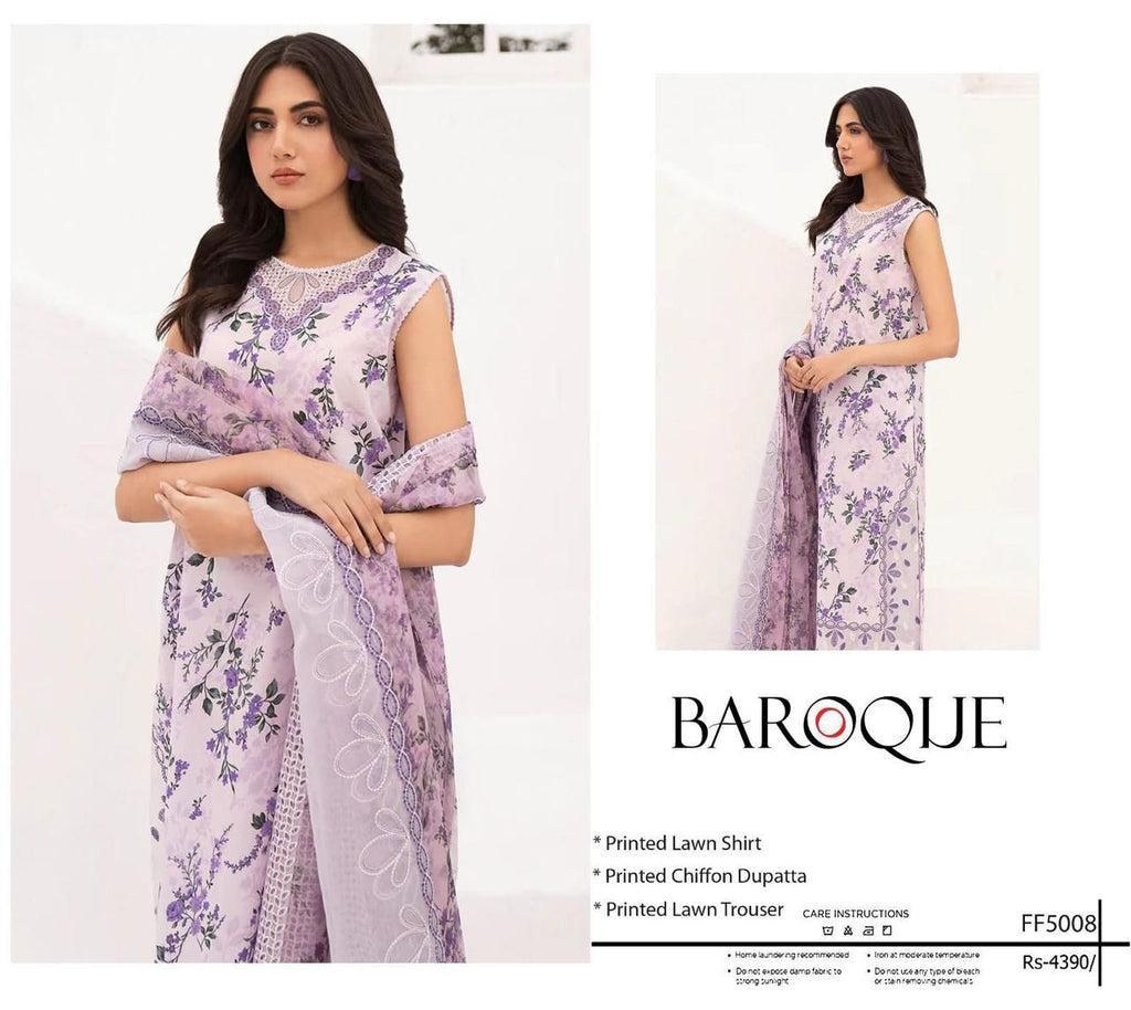 BAROQUE - Printed Shirt & Chiffon Dupatta 3Pc Lawn Dress