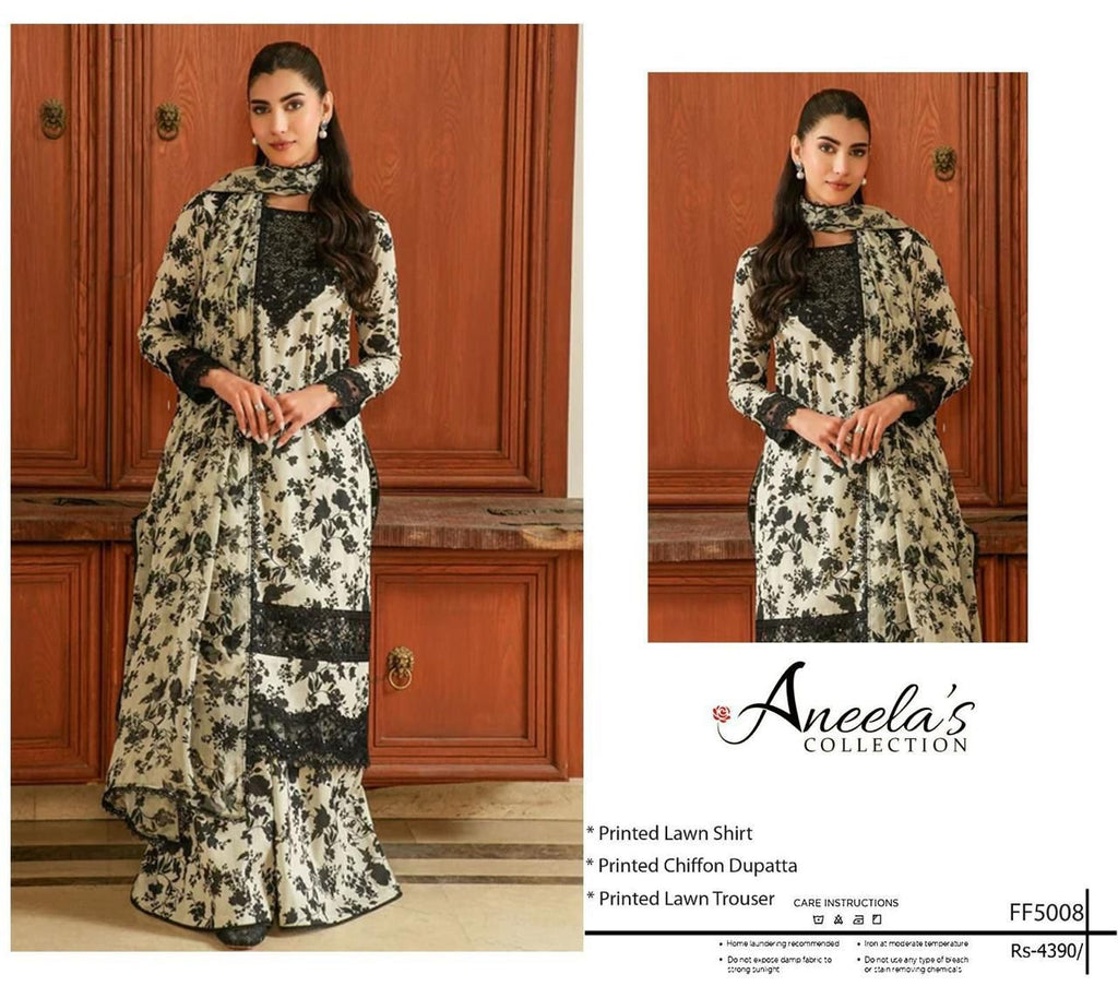 ANEELA's - Printed Shirt & Chiffon Dupatta 3Pc Lawn Dress