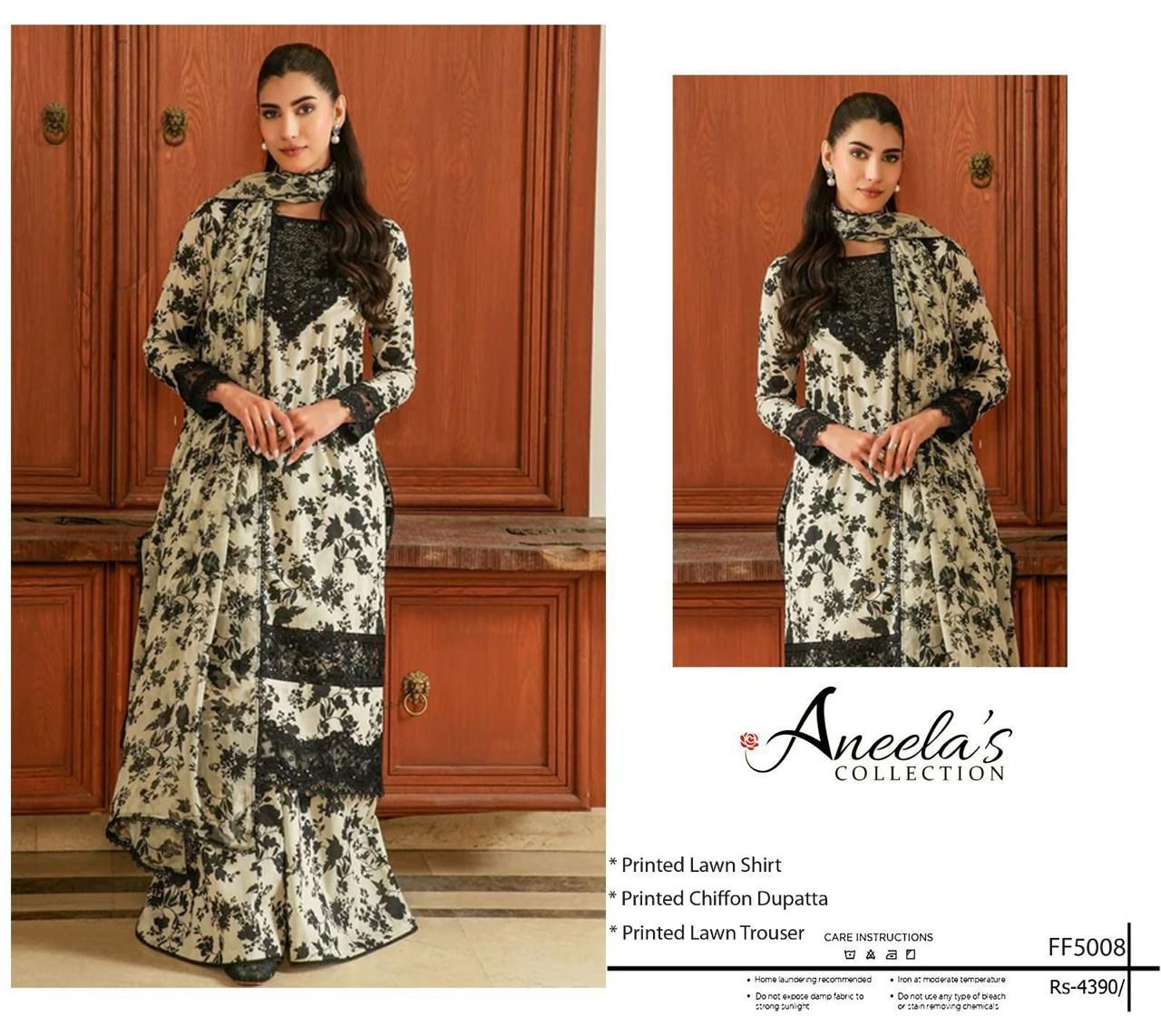 ANEELA's - Printed Shirt & Chiffon Dupatta 3Pc Lawn Dress
