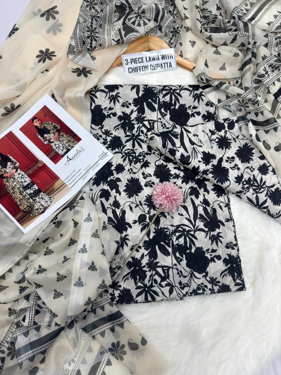 ANEELA's - Printed Shirt & Chiffon Dupatta 3Pc Lawn Dress