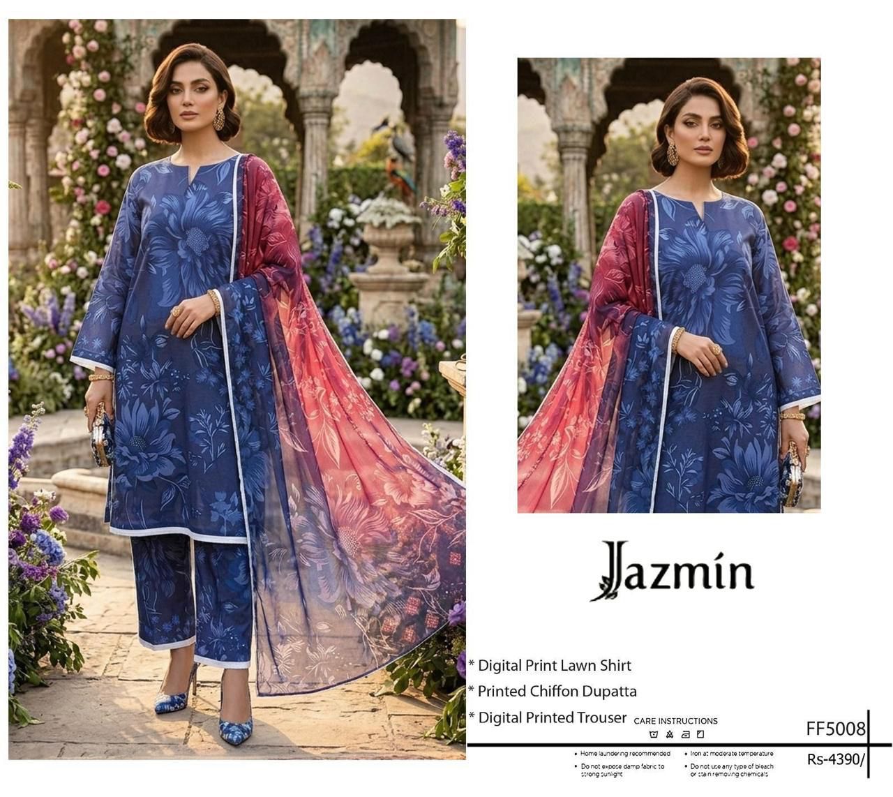 JAZMIN - Printed Shirt & Chiffon Dupatta 3Pc Lawn Dress