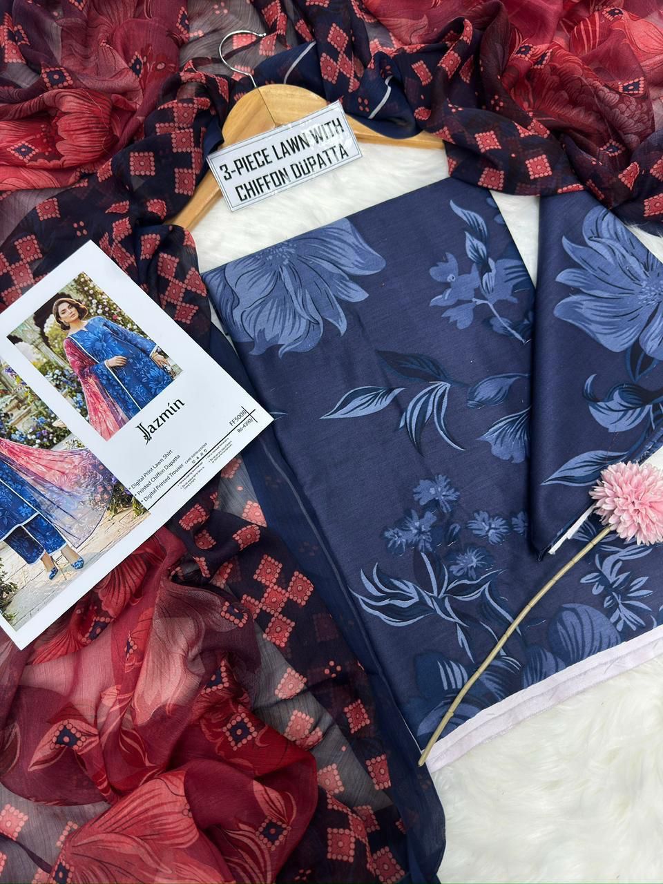 JAZMIN - Printed Shirt & Chiffon Dupatta 3Pc Lawn Dress