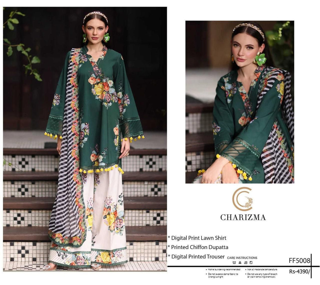 CHARIZAM - Printed Shirt & Chiffon Dupatta 3Pc Lawn Dress