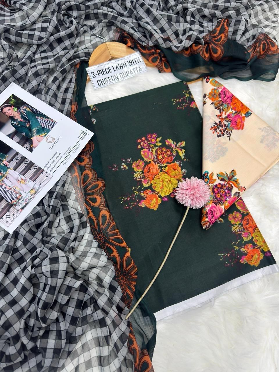 CHARIZAM - Printed Shirt & Chiffon Dupatta 3Pc Lawn Dress