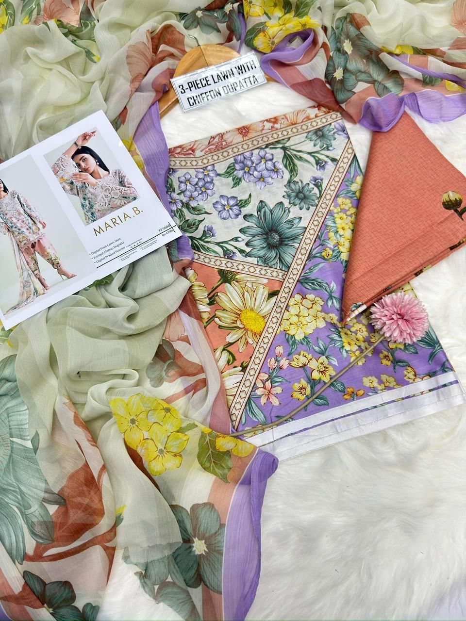 MARIA. B - Printed Shirt & Chiffon Dupatta 3Pc Lawn Dress