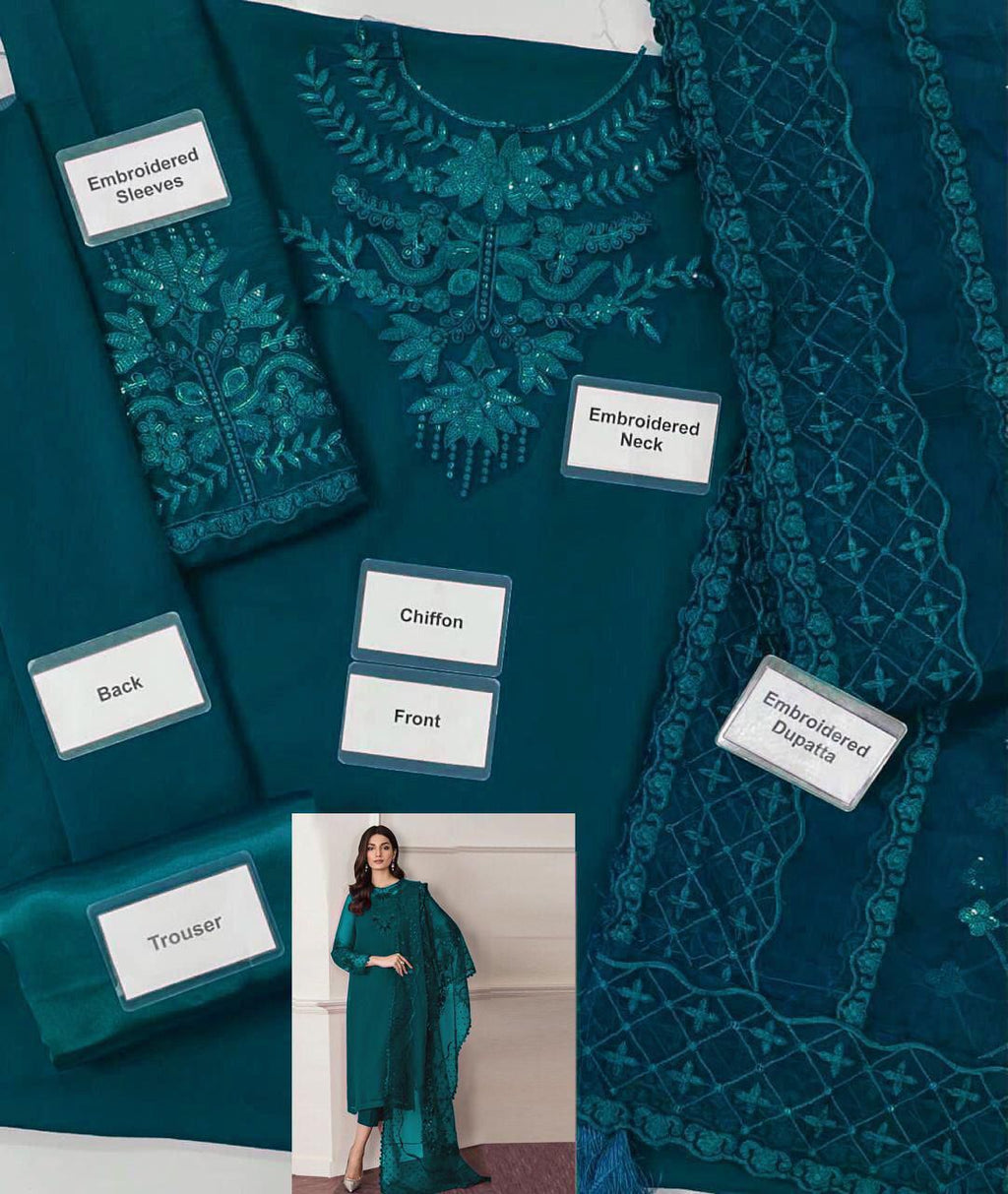 BAROQUE -  Embroidered & Embroidered Dupatta 3pc Lawn Dress