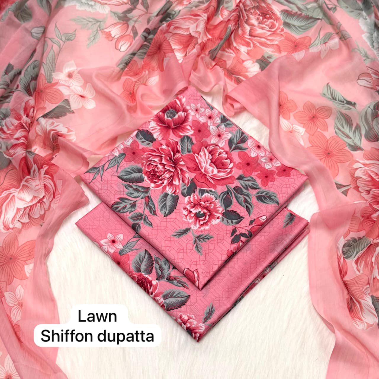 Maria.B Printed 3pc Lawn with Sheffon Duppata