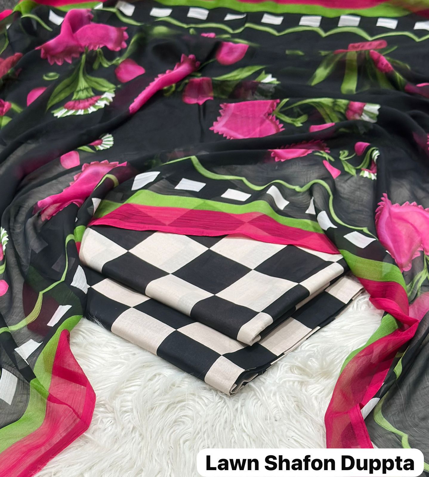 Maria.B Printed 3pc Lawn with Sheffon Duppata