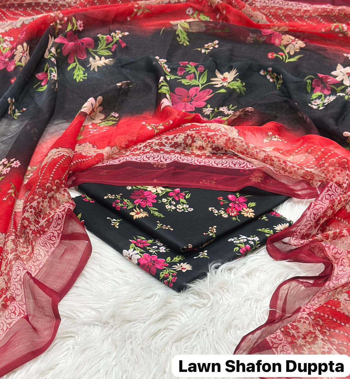 Maria.B Printed 3pc Lawn with Sheffon Duppata