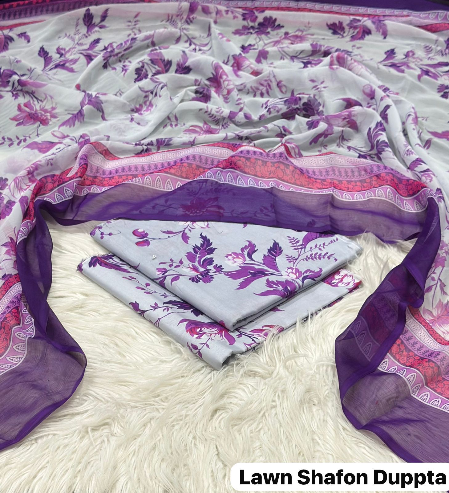 Maria.B Printed 3pc Lawn with Sheffon Duppata
