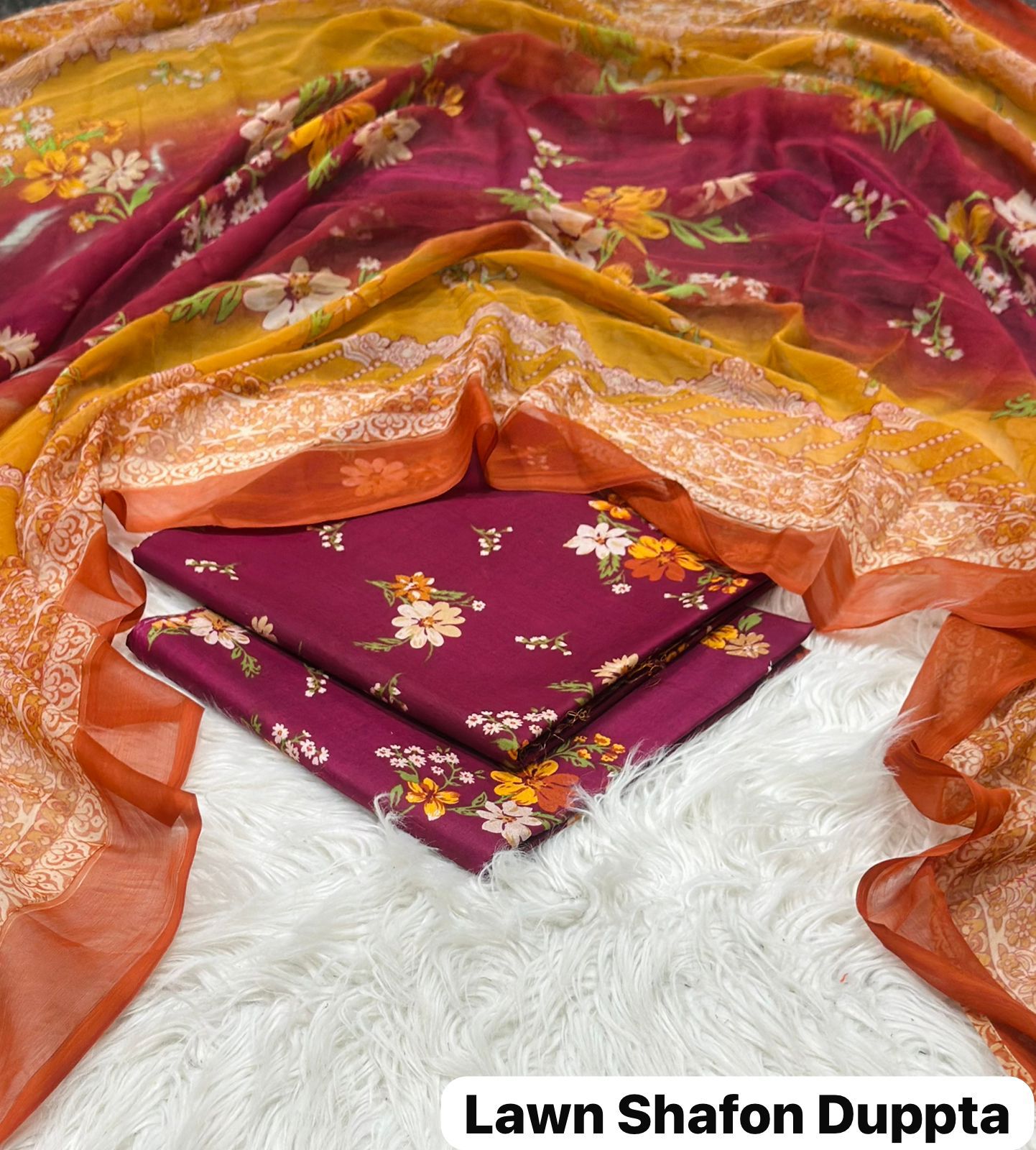 Maria.B Printed 3pc Lawn with Sheffon Duppata