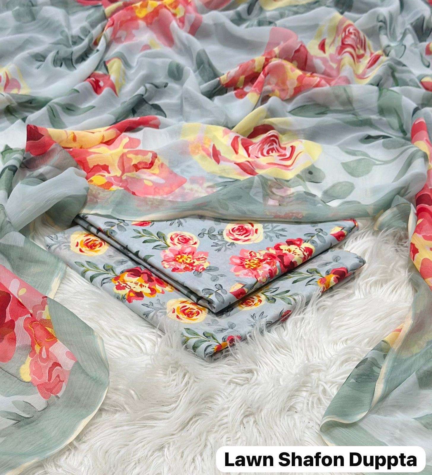 Maria.B Printed 3pc Lawn with Sheffon Duppata