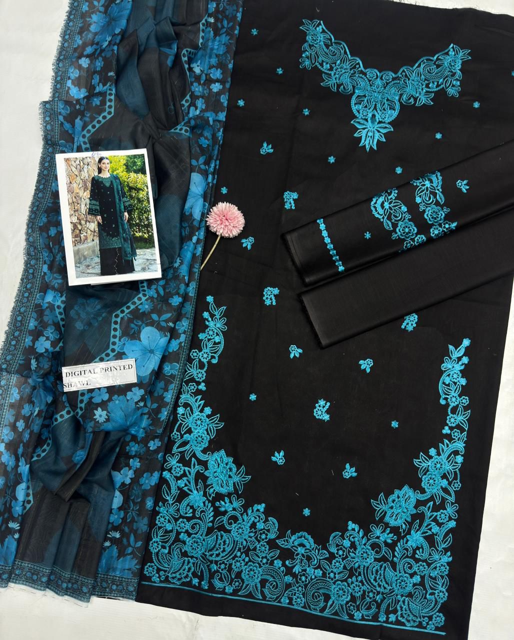 Izel - Embroidered & Printed Dupatta 3pc Lawn Dress